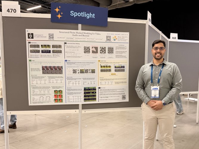 ECCV 2026, Malmö: Spotlight poster for *Structured-Noise Masked Modeling for Video, Audio and Beyond*.